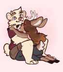  antlers bear clothed clothing dear duo female fully_clothed happy horn hug mammal noyii sitting smile 