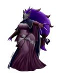  2018 big_breasts breasts cape claws clothed clothing cosplay dark_souls dress female firekeeper full-length_portrait fullmetalmentalist hair hair_tie hand_wraps hi_res mask nintendo pointy_ears pok&eacute;mon pok&eacute;mon_(species) portrait purple_hair signature simple_background simple_backgroung sleepingeel smile solo video_games white_background wide_hips wraps zoroark 