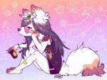  beverage canine clothed clothing energy_drink eyewear female fluffy fluffy_tail glasses hair leafie long_hair mammal sad sitting solo tanuki_(character) tattoo 