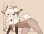  all_fours blush bow_tie bunny_costume cat clothed clothing collar costume embarrassed feline female fredek666 horn hybrid legwear looking_away mammal open_mouth ponytail solo tights 