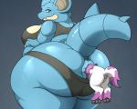  anal_vore anthro anthro_on_feral anus bestiality big_butt blue_skin bra butt clothed clothing dozer_doggins duo female feral furfrou hi_res nidoqueen nintendo overweight panties pok&eacute;mon pok&eacute;mon_(species) pseudo_clothing puffy_anus rikuaoshi simple_background size_difference smile thick_thighs underwear video_games vore wide_hips 