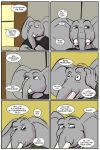  2018 anthro clothed clothing comic dialogue elephant english_text father male mammal mature_male parent ragdoll_(study_partners) son speech_bubble study_partners text thunderouserections trunk tusks young 