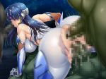  1girl 3boys all_fours anal anus ass blue_hair bodysuit breasts censored covered_eyes cowgirl_position cum curvy erect_nipples facial happy_sex hetero huge_ass large_breasts lilith-soft long_hair masturbation multiple_boys nude oral orc penis pussy sex shika_asatsuki shiny sitting taimanin_(series) taimanin_asagi taimanin_asagi_battle_arena testicles vaginal zol 