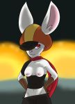  breasts clothing dragon_ball dragon_ball_super female gloves hat lagomorph mammal nipples rabbit red_eyes scarf solo sorrel_(dragon_ball) virate-chip 