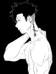  boku_no_hero_academia dark_hair earrings jewelry male male_focus monochrome piercing short_hair undercut 