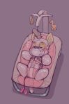  ambiguous_gender anthro baby_mobile blush bound canine clothing cub female fully_bound gag gagged lying mammal on_back pink_theme rubber rubber_suit sex_toy simple_background skidoo tears vibrator young 