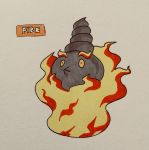  2018 arthropod burmy english_text feral fire firefightdex front_view full-length_portrait grey_skin hatching_(technique) hi_res insect limbless marker_(artwork) mfanjul mixed_media nintendo no_sclera nude orange_eyes pen_(artwork) pok&eacute;mon pok&eacute;mon_(species) portrait shadow simple_background small_pupils solo text toony traditional_media_(artwork) video_games white_background wide_eyed 