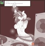  2015 anthro anthrofied areola avante92 breasts equine eyewear female friendship_is_magic glasses glowing hair hi_res horn mammal monochrome my_little_pony navel nipples nude pussy sepia solo standing sunglasses tumblr unicorn vinyl_scratch_(mlp) wristband 