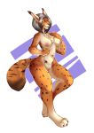  2018 anthro breasts claws feline female fur grey_hair hair hybrid kangaroo looking_at_viewer lynx mammal marsupial mocha-wing nipples nude pouch pussy simple_background smile solo standing 