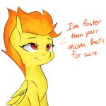  2015 english_text equine feathered_wings feathers female feral friendship_is_magic fur hair half-closed_eyes hi_res humor jovalic mammal multicolored_hair my_little_pony orange_hair pegasus simple_background smile solo spitfire_(mlp) text two_tone_hair white_background wings wonderbolts_(mlp) yellow_feathers yellow_fur 