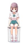  1girl female motion_lines nagisa_honoka panties pantyshot pantyshot_(sitting) pleated_skirt school_uniform shoes simple_background sitting skirt socks solo underwear upskirt white_background white_panties 