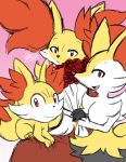  2018 ambiguous_gender braixen canine delphox fennekin flower fur group inner_ear_fluff looking_at_viewer mammal nintendo open_mouth plant pok&eacute;mon pok&eacute;mon_(species) smile video_games winick-lim 