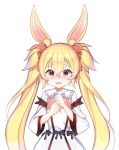  animal_ears blonde_hair blue_neckwear blush bow bowtie character_request cross_eyed crying crying_with_eyes_open dress hair_ornament hair_ribbon hands_together liaoli_ciyuan long_hair open_mouth red_eyes ribbon ribbon-trimmed_sleeves ribbon_trim skirt skirt_set teardrop tearing_up tears tttanggvl twintails white_dress 