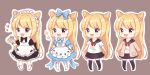  :d apron black_dress black_legwear black_sailor_collar black_skirt blonde_hair blue_bow blue_dress blush bow breasts brown_background cake chibi commentary_request double_bun dress fang food hair_bow highres holding holding_plate jacket light_(luxiao_deng) long_hair long_sleeves looking_at_viewer maid maid_headdress multiple_views open_clothes open_jacket open_mouth original outline pantyhose plate pleated_skirt puffy_short_sleeves puffy_sleeves purple_eyes red_bow sailor_collar school_uniform serafuku shirt short_sleeves skirt sleeves_past_wrists slice_of_cake smile socks sparkle striped striped_bow thighhighs variations very_long_hair white_apron white_legwear white_outline white_shirt wrist_cuffs 