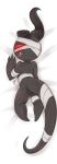 black_skin blush body_pillow clothed clothing dakimakura_design demon embarrassed hi_res horn humanoid lizardbat_(artist) looking_at_viewer looking_back lying male not_furry on_front open_mouth pillow presenting sharp_teeth skimpy smile solo teeth the_adversary the_binding_of_isaac 