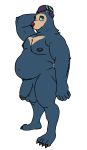  2018 anthro balls baron_montesque bear big_balls blue_fur claws clothed clothing digital_media_(artwork) fur green_eyes hat hi_res humanoid_penis looking_at_viewer male mammal monty_(character) nipples nude overweight paws penis slightly_chubby smile solo standing thick_thighs toe_claws uncut 