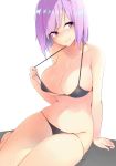  arm_at_side arm_support bangs bare_legs bare_shoulders barefoot bikini bikini_pull black_bikini blush breast_rest breasts cleavage closed_mouth collarbone commentary_request expressionless eyebrows_visible_through_hair eyelashes eyes_visible_through_hair fate/grand_order fate_(series) groin halter_top halterneck highres large_breasts looking_away looking_to_the_side lowleg lowleg_bikini mash_kyrielight navel pulled_by_self purple_eyes purple_hair short_hair sideboob simple_background sitting smile solo stomach strap_gap strap_pull swimsuit underboob water white_background xiaodi yokozuwari 