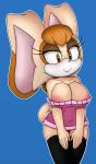  2018 anthro areola bare_shoulders big_areola big_breasts big_ears big_nipples black_legwear blush bottomless breast_squish breasts brown_eyes brown_nose butt cleavage clothed clothing digital_media_(artwork) dipstick_ears eyelashes female fur gradient_background hair half-closed_eyes hearlesssoul hi_res huge_breasts lagomorph legwear lips looking_at_viewer makeup mammal mature_female multicolored_fur nipples no_underwear orange_fur partially_clothed peeking_nipple pink_clothing pink_nipple pink_topwear rabbit seductive short_hair simple_background smile solo sonic_(series) stockings sweater tan_fur thick_thighs thigh_highs vanilla_the_rabbit video_games voluptuous white_fur wide_hips 