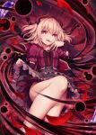  akkijin bed blonde_hair breasts card_(medium) darkness demon_girl demon_horns dress flower horns looking_at_viewer official_art on_bed orb pink_dress red_eyes red_flower red_rose rose shinkai_no_valkyrie skirt skirt_lift small_breasts solo tongue tongue_out 