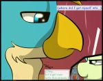  2018 angry anus avian beak big_butt blue_eyes butt comic dialogue digital_media_(artwork) earth_pony english_text equine feathered_wings feathers flash_draw friendship_is_magic fur gallus_(mlp) gaming gryphon hair horse male male/male mammal my_little_pony open_mouth pony rear_view sandbar_(mlp) smile standing text wings 