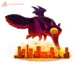  1_eye building city cryptid-creations feral fur horn membranous_wings monster purple_fur purple_people_eater simple_background solo white_background wings yellow_eyes 