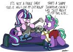  2018 bobthedalek clothing daughter dialogue duo english_text equine father father_and_daughter female firelight_(mlp) friendship_is_magic goth guitar horn kite male mammal musical_instrument my_little_pony parent skull starlight_glimmer_(mlp) text unicorn 