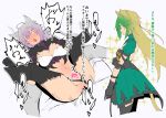  1girl agrius_metamorphosis ahegao ahoge animal_ears atalanta_(alter)_(fate) atalanta_(fate) bar_censor black_gloves black_legwear blonde_hair blush braid cat_ears cat_tail censored closed_mouth commentary_request dark_persona dress dual_persona fate/grand_order fate_(series) gloves gradient_hair green_dress green_eyes green_hair hetero highres instant_loss_2koma jikatarou long_hair multicolored_hair multiple_girls navel open_mouth pleated_dress pubic_tattoo puffy_short_sleeves puffy_sleeves purple_hair sex short_sleeves spread_legs tail tattoo thighhighs translation_request vaginal 
