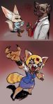  2018 aggressive_retsuko anthro canine clothed clothing digital_media_(artwork) female fennec fenneko fox fur haida hi_res hyena male mammal red_panda retsuko rubendevela sanrio simple_background 