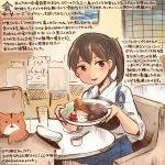  animal blue_hakama brown_eyes brown_hair colored_pencil_(medium) commentary_request curry curry_rice dated food hakama hamster holding holding_plate japanese_clothes kaga_(kantai_collection) kantai_collection kirisawa_juuzou muneate non-human_admiral_(kantai_collection) nontraditional_miko numbered plate revision rice short_hair side_ponytail sitting smile tasuki traditional_media twitter_username 