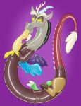  2018 2_toes 4_fingers anthro antlers claws digital_drawing_(artwork) digital_media_(artwork) discord_(mlp) draconequus feathered_wings feathers friendship_is_magic horn hornbuckle male mammal membranous_wings my_little_pony nude open_mouth purple_background red_eyes red_pupils rubber shiny simple_background smile solo toes wings yellow_eyes yellow_sclera 