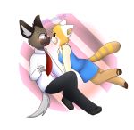  2018 aggressive_retsuko anthro clothing digital_media_(artwork) female fur haida hi_res hyena male mammal red_panda retsuko sanrio simple_background starbluee3 