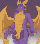  3_fingers anthro anthrofied balls claws dragon erection horn looking_at_viewer male navel nude penis precum purple_eyes purple_skin solo spyro spyro_the_dragon video_games wings zerofox1000 