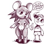  actionbastardvirginblstr aliasing animal_crossing anthro bikini breasts cleavage cleavage_cutout clothed clothing dialogue digital_media_(artwork) dithering duo female fur hedgehog human male mammal monochrome nintendo sable_able simple_background smile speech_bubble swimsuit text thumbs_up tongue tongue_out video_games villager_(animal_crossing) white_background 