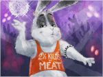  4_fingers anthro armband black_fur clothing dancing disco_ball ear_piercing feral fur lagomorph low_resolution male mammal marlon_bundo multicolored_fur nightclub piercing rabbit shirt smile solo_focus tank_top two_tone_fur white_fur 