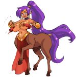  1girl blue_eyes borvar breasts centaur dark_skin earring jewelry large_breasts long_hair monster_girl purple_hair shantae shantae_(character) shantae_(series) simple_background solo very_long_hair 