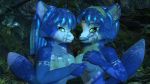  2018 3d_(artwork) anthro black_nose blue_fur blue_hair breasts canine digital_media_(artwork) duo female forest fox fur green_eyes hair identical_twins krystal looking_at_viewer mammal nintendo nipples nude outside smile solo star_fox themeshow101 tree video_games white_fur 