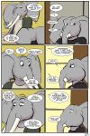 2018 anthro clothed clothing comic dialogue elephant english_text father male mammal mature_male parent ragdoll_(study_partners) son speech_bubble study_partners text thunderouserections trunk tusks young 