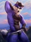  anthro bulge canine clothing digital_media_(artwork) fox fur hi_res looking_at_viewer male mammal pinup pose smile underwear zannos 