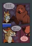  bear brown_fur canine claws comic cooler dialogue duo_focus english_text feral fish_(food) fox fur grizzly_bear group mammal orange_fur paper-wings salmon tan_fur text yellow_eyes 
