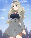  blonde_hair blue_eyes breasts commentary_request darling_in_the_franxx dress hairband highres kokoro_(darling_in_the_franxx) large_breasts long_hair long_sleeves military military_uniform saiken_(saiken0073) smile solo uniform 