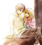  1boy 1girl blonde_hair brown_hair christa_renz eren_and_historia_(attack_on_titan) eren_yeager shingeki_no_kyojin short_hair 