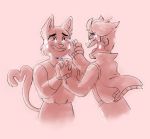  anthro avocato cat clothing cute duo feline final_space fur gary_(final_space) hand_holding human male male/male mammal monochrome simple_background tears tornqdo 