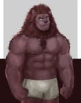  2018 abs abstract_background anthro biceps black_eyebrows black_eyes black_nose boxers_(clothing) brogrizear brown_mane clothed clothing eyebrows feline front_view fur grey_fur hi_res lion looking_at_viewer male mammal mane muscular muscular_male painting_(artwork) pecs portrait smile solo standing three-quarter_portrait topless traditional_media_(artwork) underwear white_bottomwear white_clothing white_underwear 