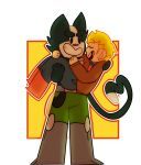  2018 alpha_channel anthro avocato carrying cat clothing colacharm cute duo feline final_space fur gary_(final_space) hi_res human male male/male mammal simple_background transparent_background 