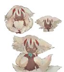  1girl angry artist_request black_skin claws eating extra_arms eyes_closed faputa flat_chest fur made_in_abyss monster_girl navel simple_background topless white_background white_hair yellow_eyes 