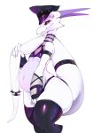  &lt;3 2018 5_fingers anthro antlers body_blush claws clothing dragon female flat_chested hi_res horn leather legwear lucia_(paledrake) pregnant purple_sclera reptile scalie simple_background slit_pupils slugbox solo thick_tail thick_thighs thigh_highs white_background white_skin yellow_pupils 