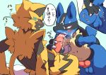  anal anal_fingering cum cum_in_mouth cum_inside cum_on_face fellatio fingering japanese_text lucario male male/male nintendo oral pok&eacute;mon pok&eacute;mon_(species) sex text translated video_games yoppy zeraora 