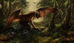  2018 detailed_background digital_media_(artwork) dragon feral forest grass horn isvoc membranous_wings rock scalie solo tree western_dragon wings 