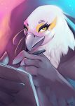  2018 aggressive_retsuko anthro atinylilshark avian beak bird clothed clothing digital_media_(artwork) feathers female looking_at_viewer sanrio secretary_bird solo washimi white_feathers 