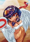  1girl a-tuy centauroid character_request cleavage egyptian fang feathered_wings female gold jewelry monster_girl open_mouth slit_pupils snake_tail solo tail wings 